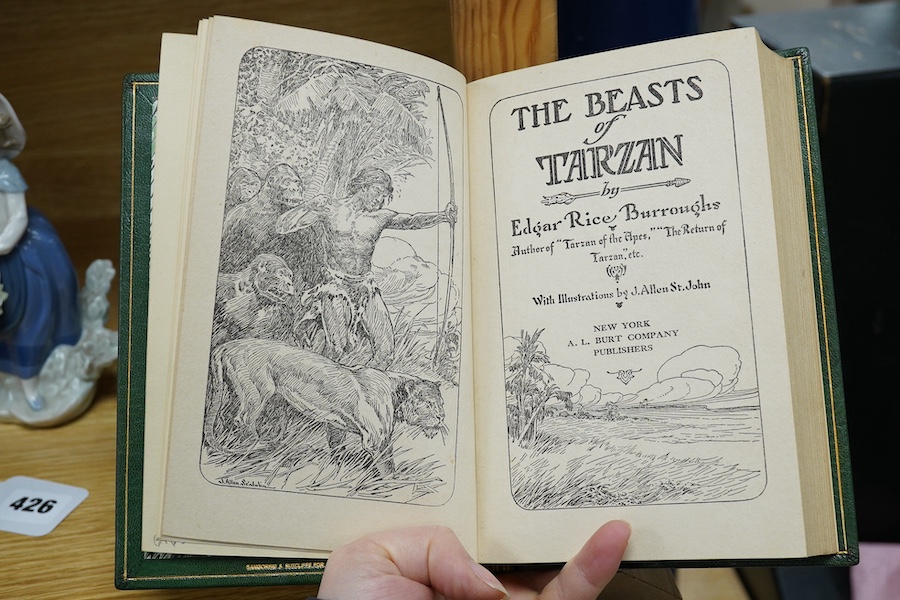 Edgar Rice Burroughs - The Beasts of Tarzan, w/ Illustrations by J. Allen St. John, first edition, A.L.Burt & Co, New York, 1916, rebound in full green morocco by Sangorski & Sutcliffe; Sapper Cyril McNeille - Bull-Dog D